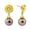 Image 2 : 0.10 ctw Diamond and Tahitian Pearl Floral Earrings - 18KT Yellow Gold