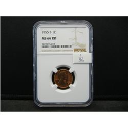 1955 S Lincoln Cent NGC MS66 RED