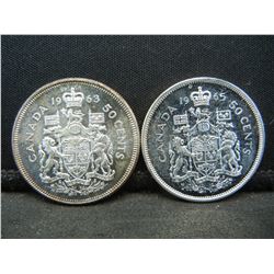 High Grade 1963+65 Silver Canadian Dollars