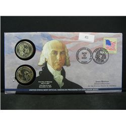 First Day Issue James Madison Coin Cover Series