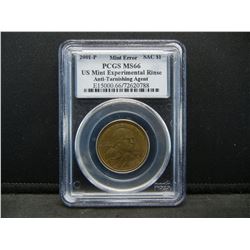 2001 Sacagawea Dollar Error Coin PCGS MS66 US Mint experimental Rinse Ant-Tarnishing Agent in Nice D