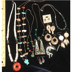 Native American Indian Jewelry Lot, 12 Pieces Silver, Turquoise, Coral...  (116154)