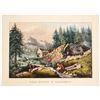 Image 1 : Currier & Ives Hand-colored Print: Gold Mining in California  (74587)