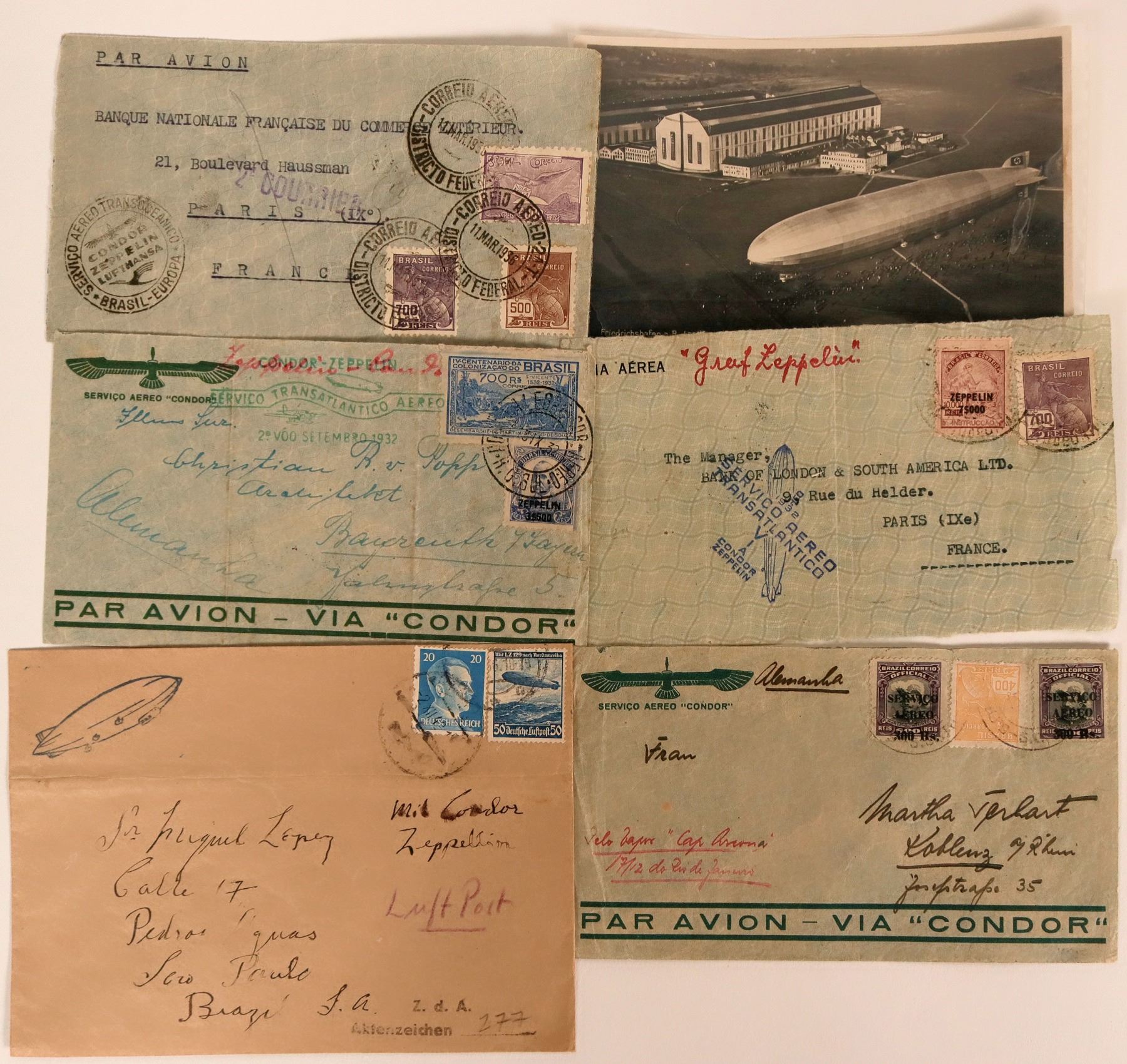 French, German Zeppelin-Condor Covers and RPC Postcard (116353)