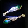 Image 2 : Ladies Gold Tone Long Eardrop Crystal Cubic Zircon Emerald Stud Earrings
