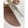 Image 2 : 11" Inlaid Bone Handle Damascus Hunting Knife With Stitched Leather Sheath