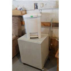 Metal Storage Cabinet ( 22.5"X19.5"X 15"H), Small Plastic Garbage Can