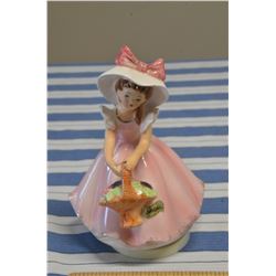 Vintage 6.5" Pink Flower Basket Music Box Figurine