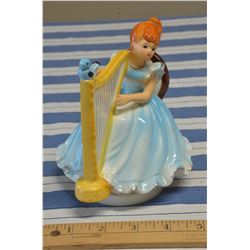 Vintage Japan 6" Harp Playing Music Box Figurine