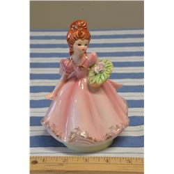 Vintage Japan 6" Rose Basket Music Box Figurine