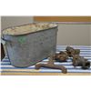 Image 1 : Galvanized Tub w/ 3 Vintage Carborators
