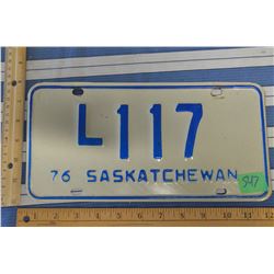 1976 Sask. Livery License Plate