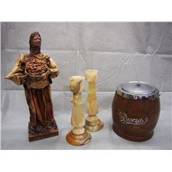 Cookie Jar, Candle Stick Holders, Pilgrim Statue