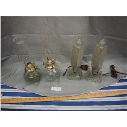 Oil Lamps (2) Vintage Lights (2) Note one cord is detached !!!
