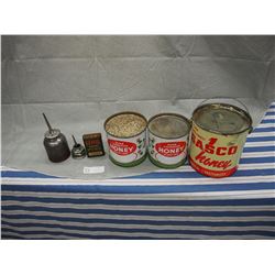 Oilers (2) Nabob (Brand Pure Cassia Tin)Pure Canadian Honey Tins(2) Sasco Honey Tin