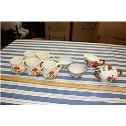 Mixed Lot of Cream & Sugar, 5 Mushroom Cups, and 2 Tea Cups