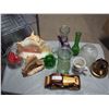 Image 2 : Wooden Car, 2 Seashells, Mixed Lot of Glassware