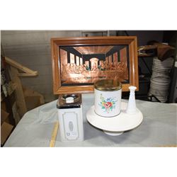 Mixed Lot of Glassware, Canisters and Copper inlay Picture
