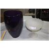 Image 1 : Large Purple Flower Vase 12" with Frosted Glass Fruit Bowl Pedestal 7.5"