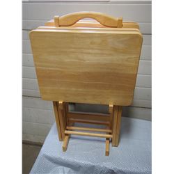 Set of 4 TV Wooden Trays with Stand