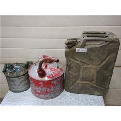 3 Vintage Gas Cans (1 Military)