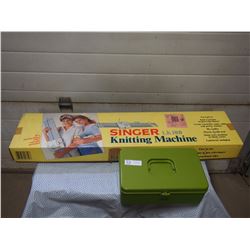 Singer LK100 Knitting Machine (new in box), Plastic Spool Tray and Lot of Yarn