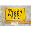 Image 1 : 1978 ONT PVC License Plate