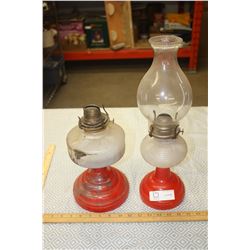 2 Red Base Lamps, Beehive with Chimney 17" H
