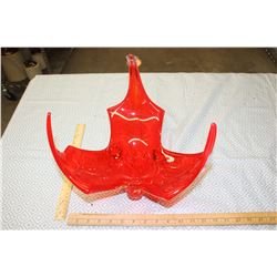 Mid century Canadian Art Glass "Lorraine" red splash vase 11" by 10.5"