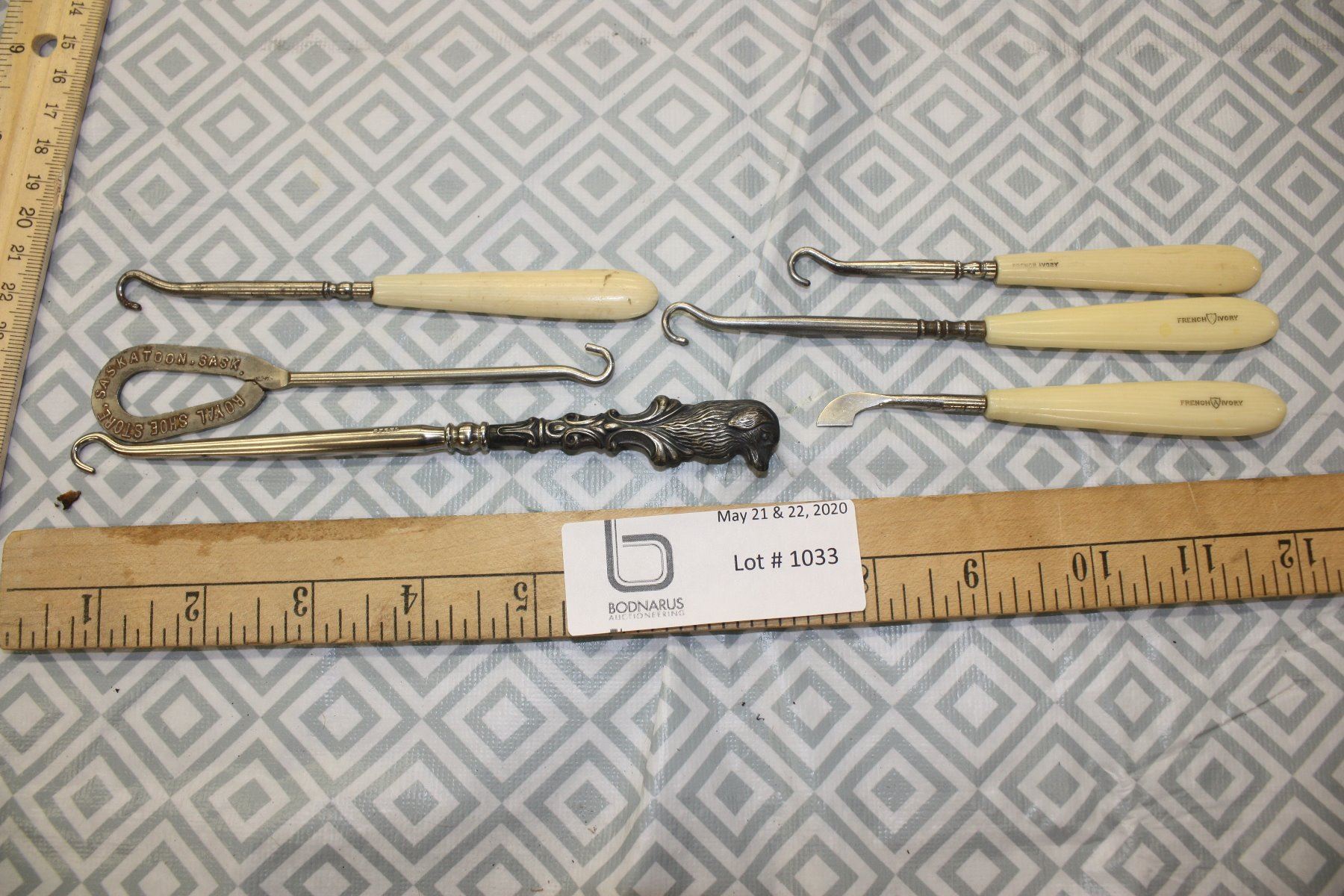 Antique Victorian Boot Lace Hooks, French Ivory (Royal Shoe Store