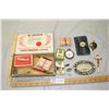 Image 1 : Cigar Box with Trinkets, War Amp Tags, Pins, Nabob Coupons and etc