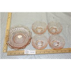 5 Piece Pink Depression Glass Bowls