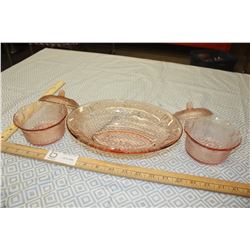 Pink Depression Glass 3 Piece of 2 Bowls (with lids) and oval bowl