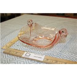 Pink Depression Glass Swan Candy Dish
