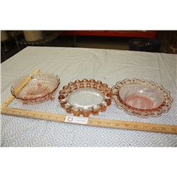 Pink Depression Footed Dish, Bowl, and Flat Dish