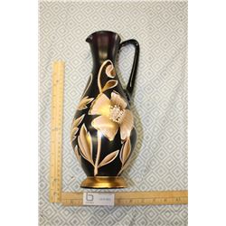 Mid Century Purple Glass Painted 13" Vase