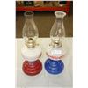 Image 1 : 2 TWO TIMES THE MONEY Vintage Kerosene Lamps (blue and red) 18"