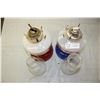 Image 2 : 2 TWO TIMES THE MONEY Vintage Kerosene Lamps (blue and red) 18"