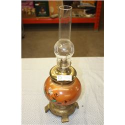 Antique Brass Hand Painted "Gone With Wind" Kerosene Lamp 21.5"
