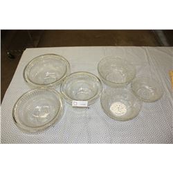 2 Sets of 3 Clear Depression Glass Bowls
