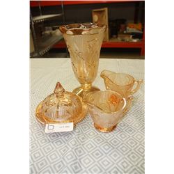 Iris Herringbone Janette Butter Dish, Vase and 2 Creamers