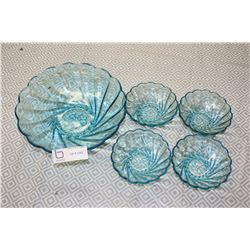 Vintage Turquoise Bowl Set 1 Large, 4 Small