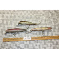 3 TIMES THE MONEY Vintage Wooden Fishing Plugs