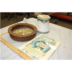 1900s Italian Basket, Calendar, and Flowered Tea Jar