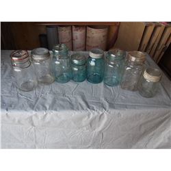 Lot of 8 VIntage Mason Jars- Perfect Seal, Queen, Ball, Crown Brand