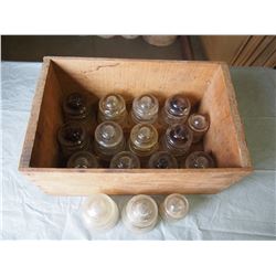 Lot of Clear Insulators with Wooden Apple Crate