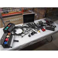 Cordless Telephones: multicolored lights, microphone cables, foot control, monitor, etc