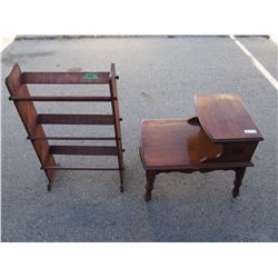 2 Tier End Table and Wooden Stand: 22" Wide, 38" Tall