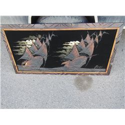 Framed Velvet Sailboat Picture: 49" X 27"