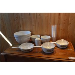 3 Piece Corning ware set w/ Lids and Popcorn Bowl set(3) w/ Shakers